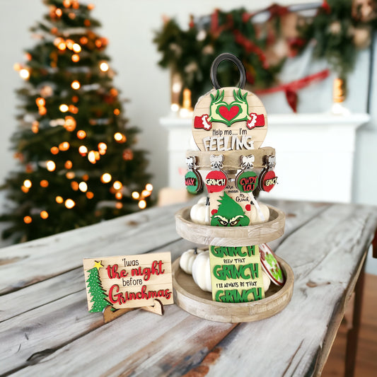 Grinch Themed Tiered Tray Decor