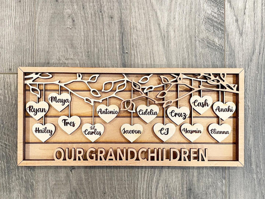 Wooden Frame with Family/Kids/Grandkids Names