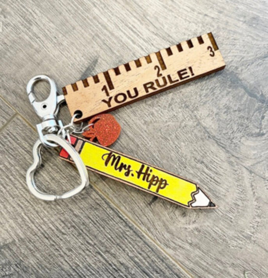 Wooden Personalized Keychain Teacher Gift