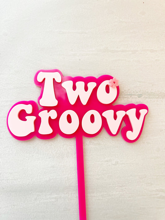 Two Groovy Cake Topper, Retro Cake Topper, Too Groovy Party, Acrylic Topper, Acrylic Sticks, Groovy Cake Topper, Daisy Cake Topper, Hippie