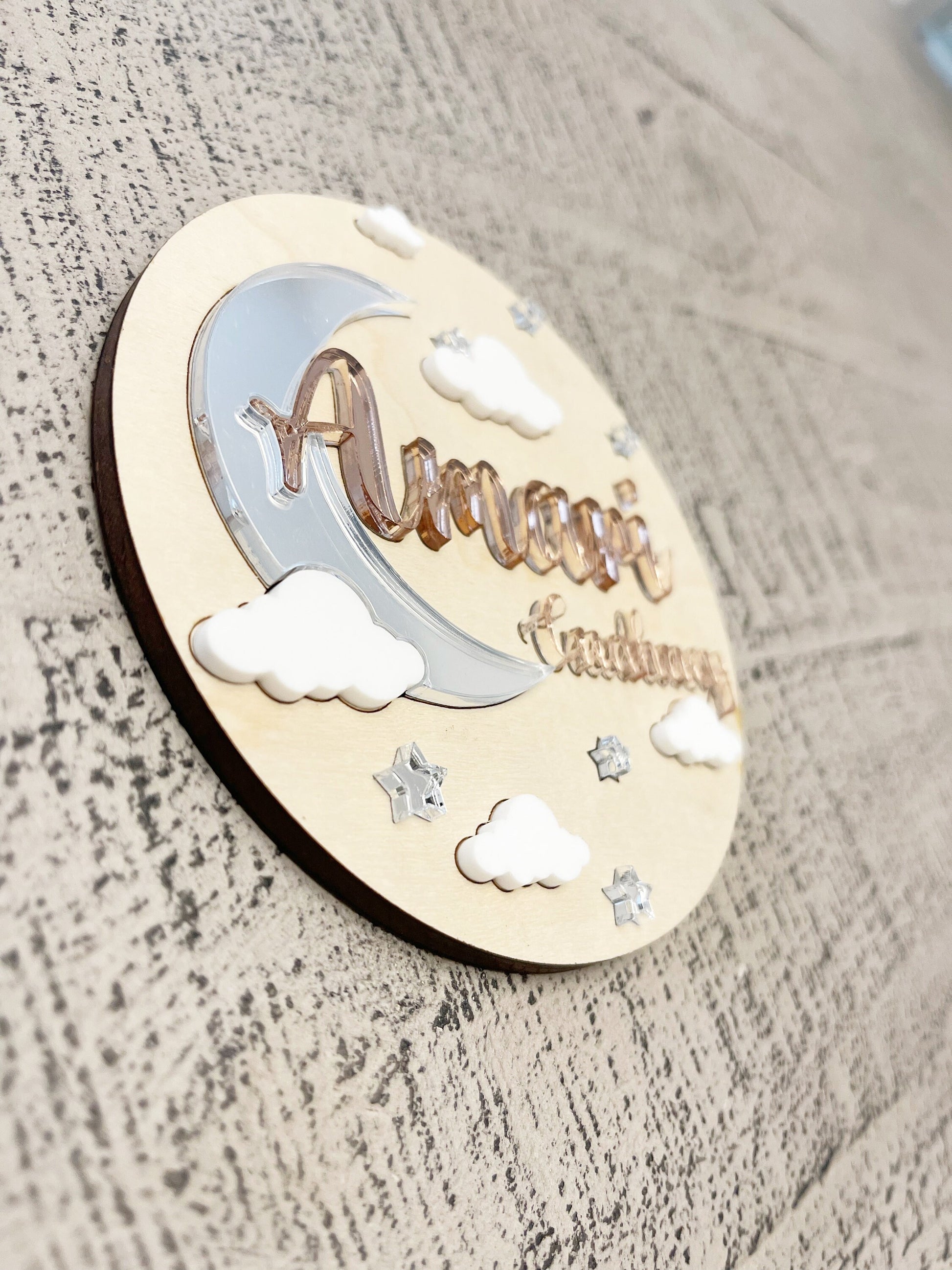 Personalized Name Moon and Stars Wood Sign, Newborn Birth Announcement, Baby Sign, Nursery Sign, Moon Baby Sign, Moon Nursery Sign, Luna